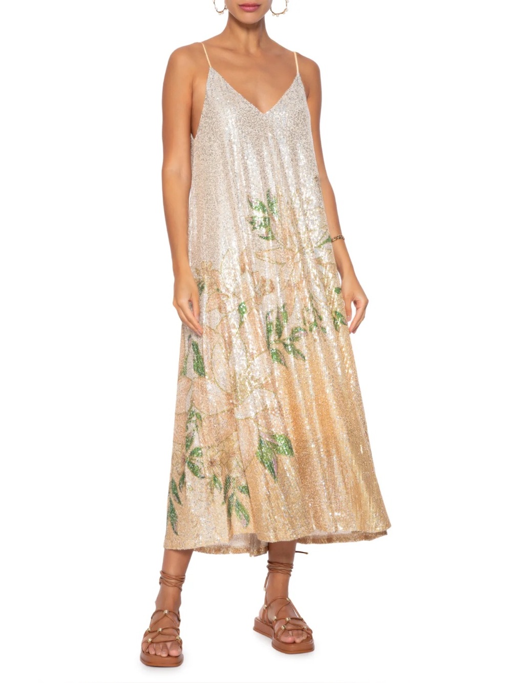 Midi Dress Sequin Floral Magic Golden Farm L